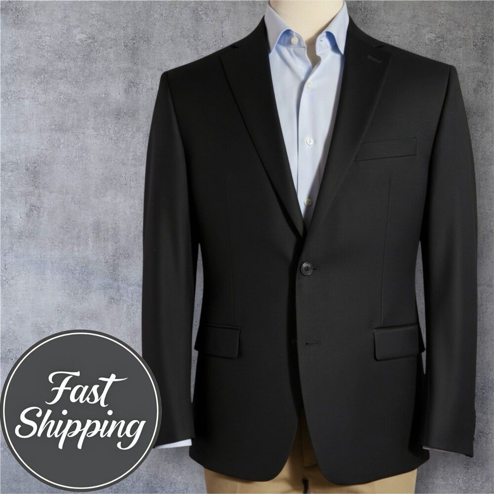 $395 Ralph Lauren Men’s 42L Black Wool Blazer Sport Coat 2-Button Suit Jacket